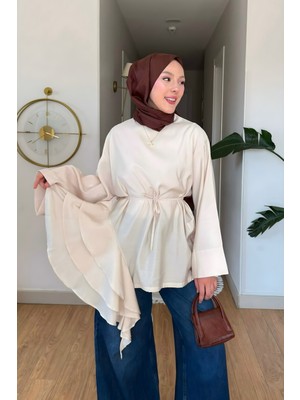 İmaj Butik Bej Eteği Volanlı Bel Bağlamalı Tunik