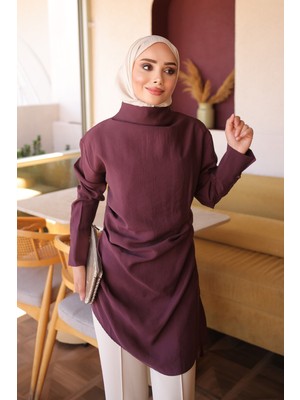 İmaj Butik Mürdüm Asimetrik Kesim Modal Tunik