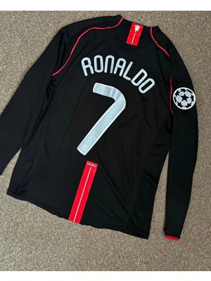Gladsome 2008 Manchester United Premier Lig Fontlu Uzun Kollu Ronaldo Forması Siyah