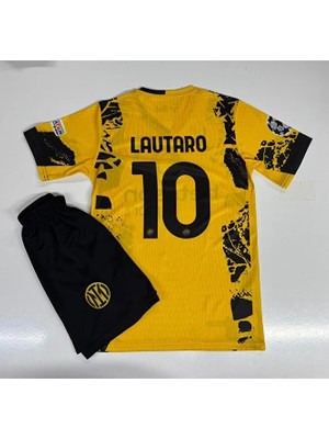 Gladsome Inter 2024/25 Yeni Sezon Lautaro Martinez Alternatif Çocuk Forması 2'li Set (Yellow)