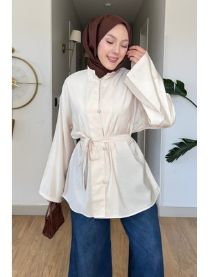 İmaj Butik Bej Düğmeli Kuşaklı Tunik