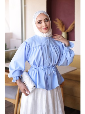 İmaj Butik Bebe Mavi Kol Lastikli Bel Bağlamal Gömlek