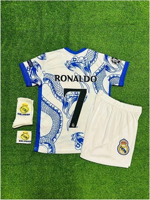 Gladsome Real Madrid Yeni Sezon Cristiano Ronaldo Yılan Desenli Özel Çocuk Forması Armalı 4'lü Set