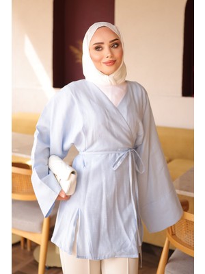 İmaj Butik Bebe Mavi Ön Bağlamalı Kimono