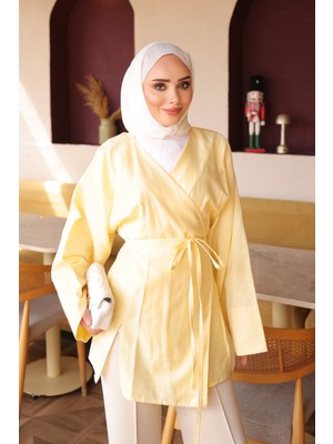 İmaj Butik Sarı Ön Bağlamalı Kimono