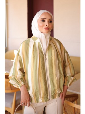 İmaj Butik Yeşil Fermuarlı Kol Lastikli Ceket