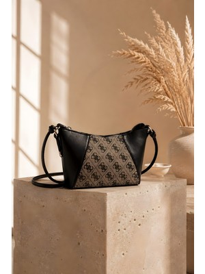 İmaj Butik Siyah Monogram Desenli Mini Omuz Çantası