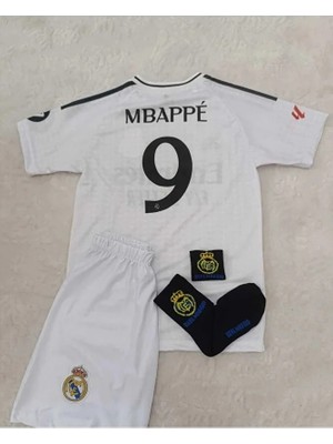 Gladsome Real Madrid 2024/25 Sezonu Kylian Mbappe Iç Saha Çocuk Forması 4'lü Set (Armalı)