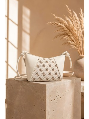 İmaj Butik Beyaz Monogram Desenli Mini Omuz Çantası