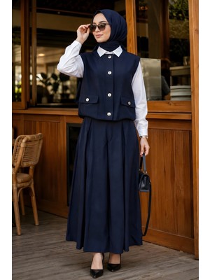 İmaj Butik Lacivert Yelek Etekli Takım