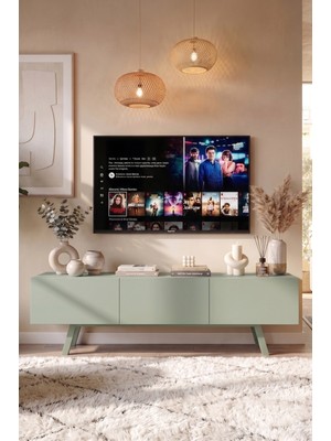 Robin Home Marlon Tv Ünitesi 3 Kapaklı 180CM Ahşap Ayaklı Ihlamur Yeşili