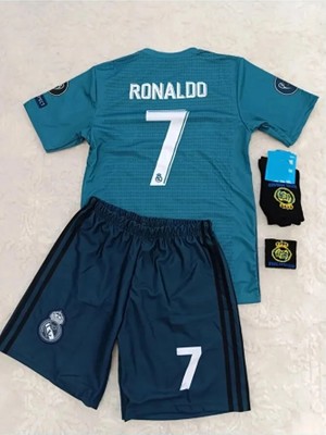 Gladsome Real.madrid. Ronaldo Deplasman Turkuaz 2018 Şampiyonlar Ligi Çocuk Forması 4lü Set