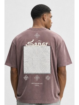 Respire Erkek Sonar Nakış Detaylı Oversize T-Shirt Kahve