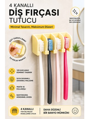 BENCEAL 4 Kanallı Kendinden Yapışkanlı Diş Fırçası Tutucu Duvar Tipi Banyo Organizer