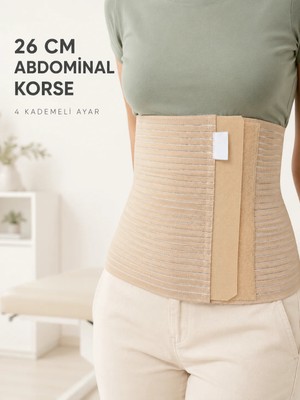 Marsilyan Abdominal Doğum Sonrası Korse 26 cm Geniş 4 Kademeli Cırtlı Ayarlanabilir