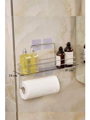Edora Home Parlak Silver Modern Banyo Rafı Yapışkanlı Duş Organizer Kağıt Havluluk