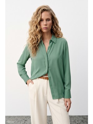 Sateen Klasik Düz Gömlek - Mint