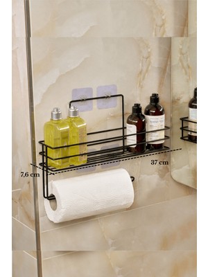 Edora Home Siyah Modern Banyo Rafı Yapışkanlı Duş Organizer Kağıt Havluluk