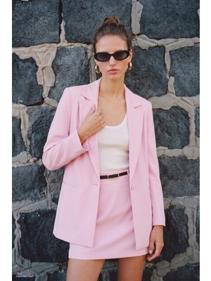 Sateen Keten Görünümlü Ceket - Pembe