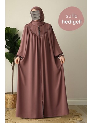 Asilnur Moda Elif Ferace Şal Hediyeli Takım Gül Kurusu