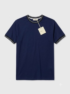 Yaka Biyeli Esnek Mikro/scuba Kumaş Slim Fit Bisiklet Yaka Tişört (Lacivert - M)