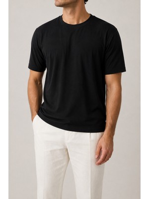 Casa Prenda Erkek Siyah Regular Fit Kısa Kollu T-Shirt