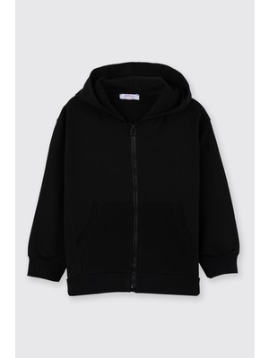 Panço Unisex Çocuk Siyah Fermuarlı Sweatshirt