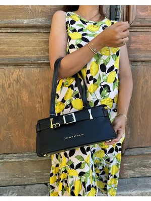 Just Polo Kadın Gold Aksesuarlı Kemer Detaylı Şık El Çantası Shopper Ebat : 14 x 30 cm