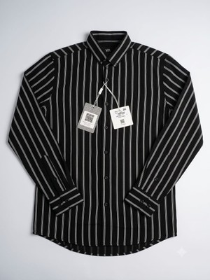 Çizgili Ince Dokuma Yazlık Relaxed Fit Casual Erkek Gömlek (Siyah - Xl)