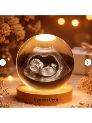 Hediyesahibi Kişiye Özel 3D Ultrason Bebek Görüntüsü Kristal Cam Küre