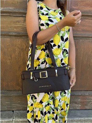 Just Polo Kadın Gold Aksesuarlı Kemer Detaylı Şık El Çantası Shopper Ebat : 14 x 30 cm