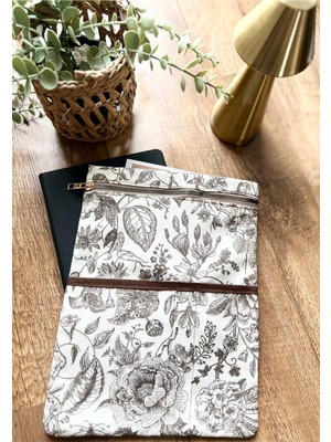 Fermuarlı Kahverengi Detaylı Duck Keten Kitap&tablet Kılıfı