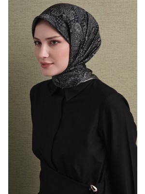 Armanda Armine Ipek Eşarp 2027 Kış - 9631-83 Siyah Ekru Twill