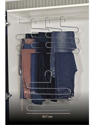 Edora Home 10'lu Parlak Silver 5 Katlı Pantolon Askılığı Dolap İçi Elbise Şal Eşarp Askılık Paslanmaz Metal