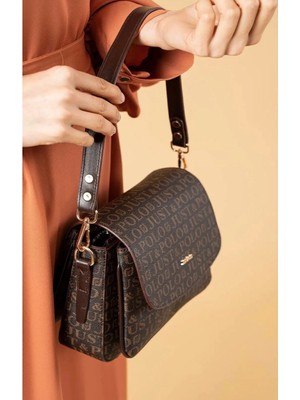 Just Polo Kahve Taba 2 Bölmeli Omuz Çantası Monogram 2197MH