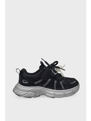 Minican Kız Çocuk Kurdeleli Cırtlı Sneaker Siyah MNCN10