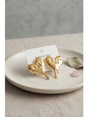 Akıllı Bayi 316L Çelik Gold Renk Melting Heart Model Küpe