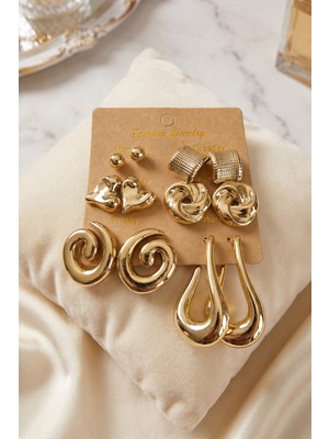 Akıllı Bayi Gold Renk Metalik Kaplamalı Ccb 6 Çift Küpe Seti