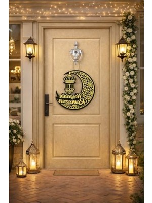 Die Grup 25X25 cm Ahşap Kapı Süsü, Hoş Geldin Ramazan Temalı Dekorasyon
