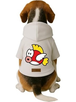 Die Grup Baskılı Içi Polarlı Köpek ve Kedi Kıyafeti & Elbisesi - Beyaz Renk Kapüşonlu Hoodie B7F3C L
