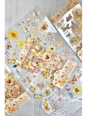 Die Grup 70 Adet Çiçek Sticker Seti, 4 Sayfa Şeffaf Kelebek Temalı