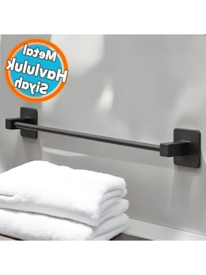 Die Grup Duvara Monte Yapışkanlı Metal Havluluk, Mat Siyah 42 cm