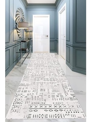 Die Grup Kırık Beyaz Yıkanabilir Kaymaz Yolluk, 100X380 cm Ölçüsü