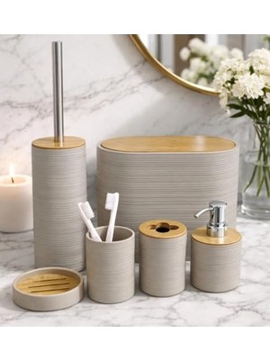 Die Grup Bambu Detaylı 8l Çöp Kovası, 24X26X16 cm Banyo Seti