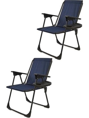 Die Grup Katlanır Kamp Sandalyeleri, Oval Bardaklıklı Set, Lacivert