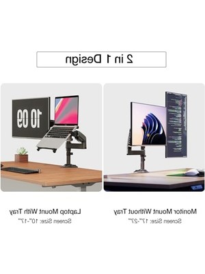 Die Grup H180-FP Çift Kol Amortisörlü 17"-27" Monitör Tutucu ve 10"-17" Laptop Standı