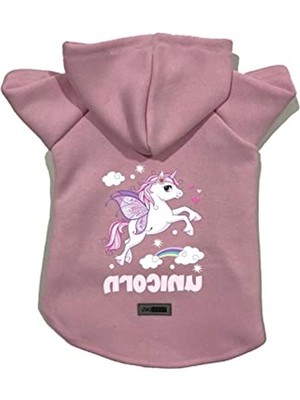 Die Grup Pembe Unicorn Desenli Kapüşonlu Polar Sweatshirt, Köpek ve Kedi Için
