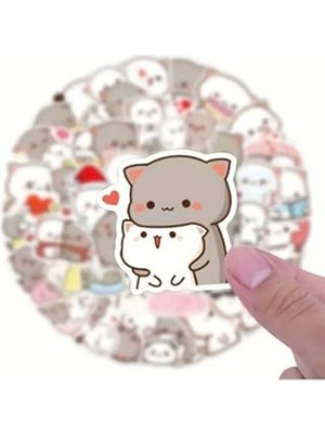 Die Grup Laptop ve Tablet Için 50'li Kedi Temalı Sticker Seti, Eğlenceli Tasarım