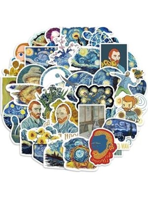 Die Grup 50'li Van Gogh Temalı Sticker Seti, Laptop ve Ajanda Için