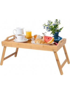 Go İthalat Bambu Katlanır Ayaklı Tutma Kulplu Dikdörtgen Servis Sunum Tepsisi 50X30 Cm.